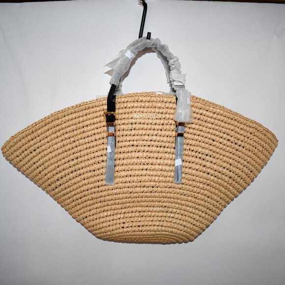 Michael Kors Isa Small Straw Fan Tote Bag in Natural/Black #30S5S9FT1W NWT - Picture 4 of 5